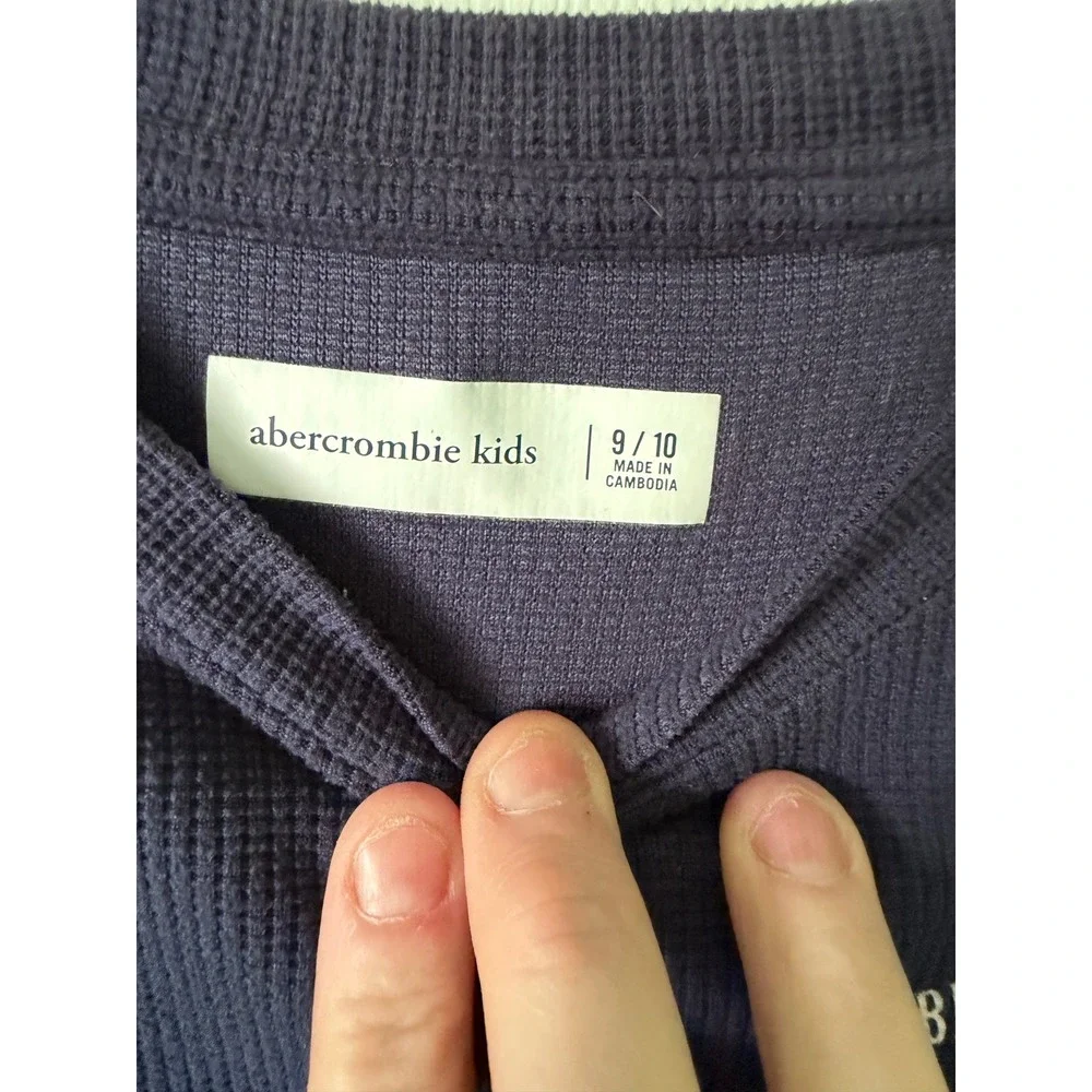 Abercrombie Kids Thermal Shirt Kids 9/10 Navy Blue‎  Waffle Knit Logo